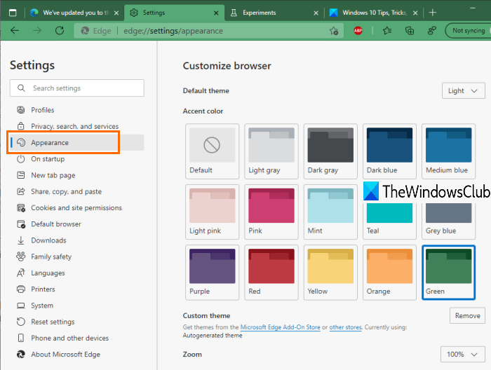 Microsoft Edge Change Background Color