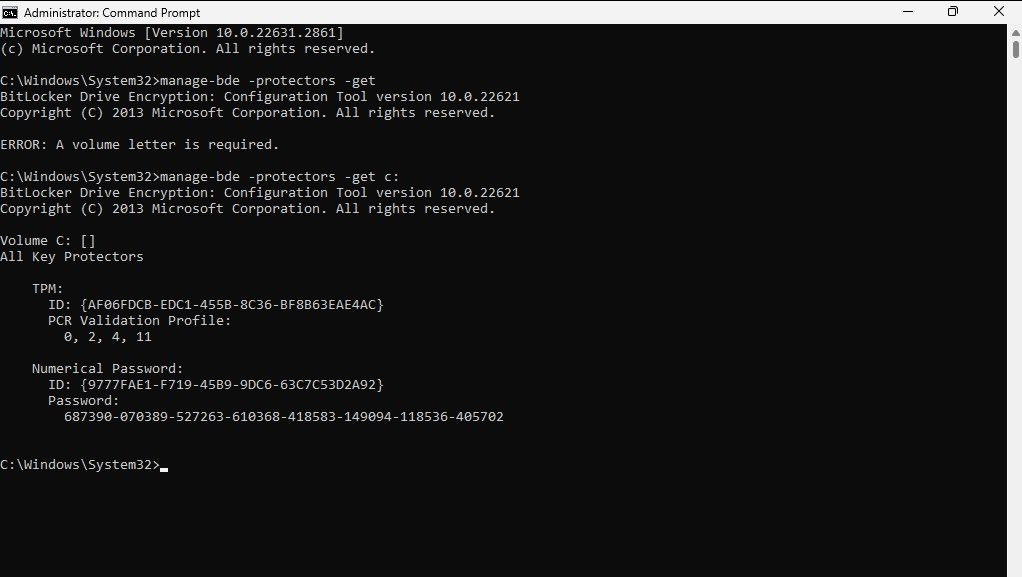 How to get Bitlocker Recovery Key from CMD without Microsoft Account