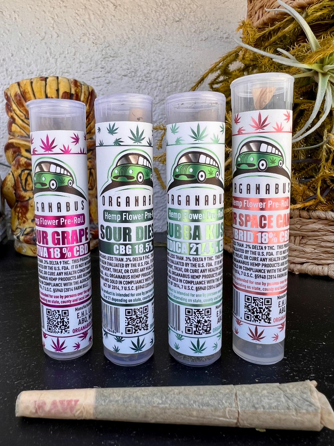 OrganaBus CBD Joints Sour Grape CBD Sour Diesel CBG Sour Space
