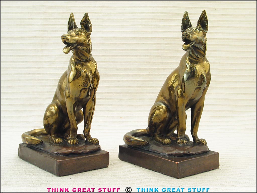 "German Shepherd" Dog Pompeian Bronze Bookends 21001267 Art Deco