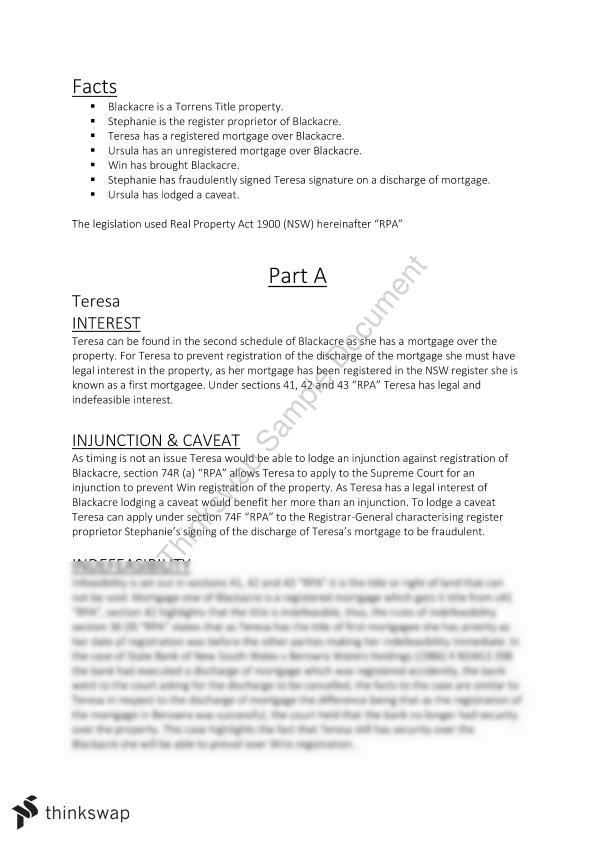Real Property Problem Question 70317 Real Property UTS Thinkswap