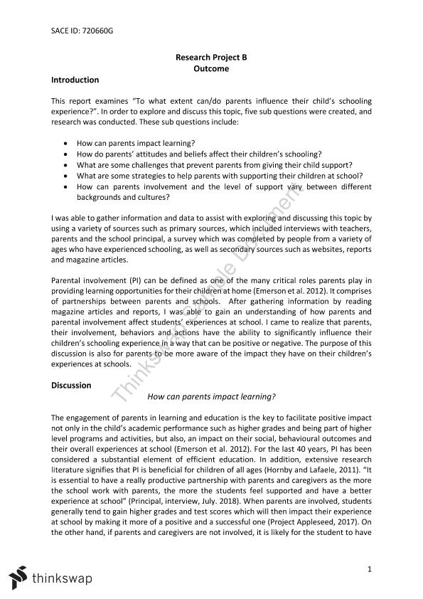 Research Project Year 11 SACE Research Project Thinkswap