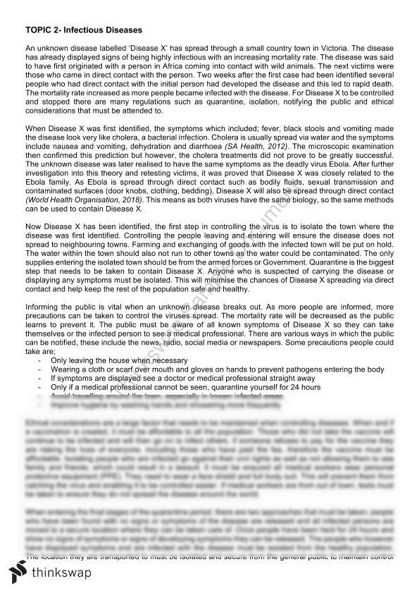 SHE Task Disease X Biology Year 11 SACE Thinkswap