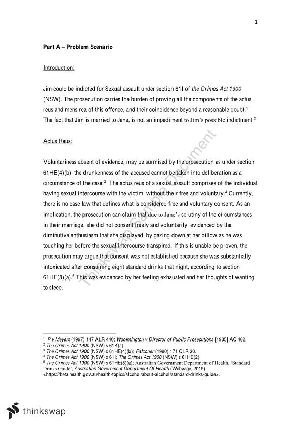 Problem Scenario and Law Reform CRIM2021 Criminal Law and Justice 2