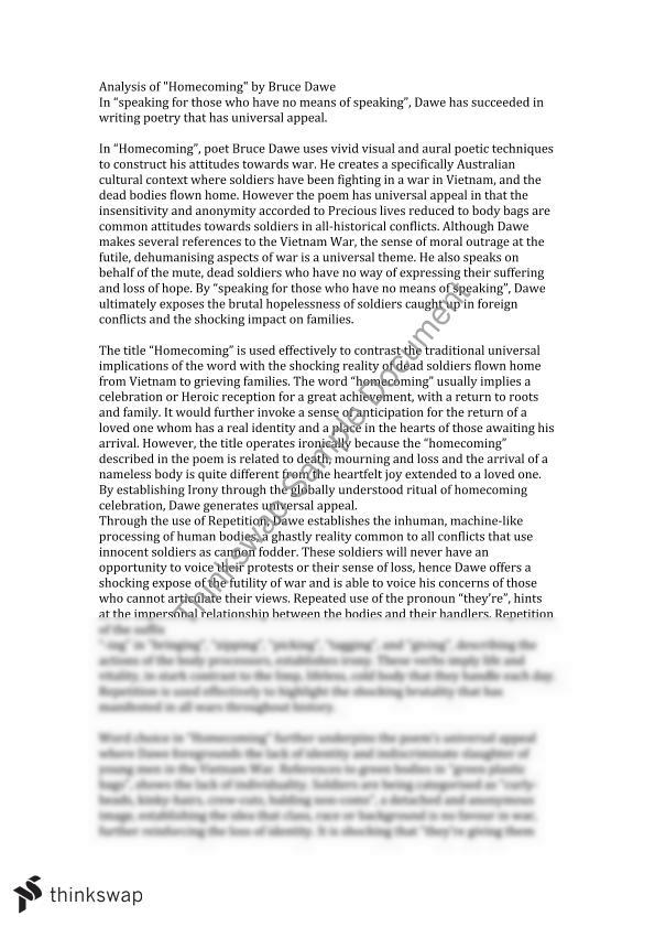 A Detailed Band 6 Essay of the Famous Bruce Dawe's Sentiment