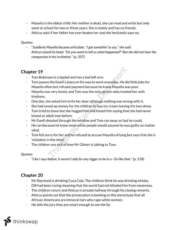 To Kill a Mockingbird Study guide English Year 11 VCE Thinkswap