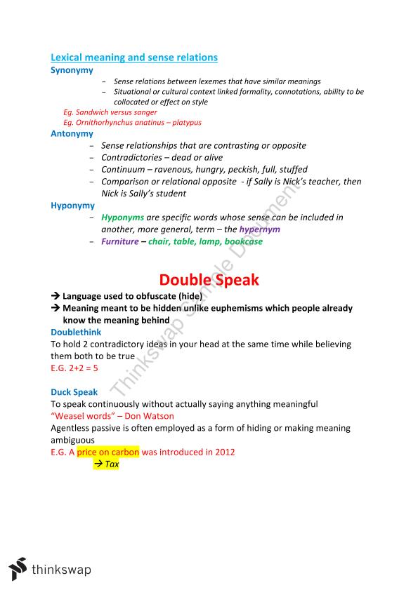 English Language Exam Notes Year 12 VCE English Language Thinkswap