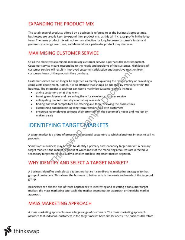 Marketing Notes Business Studies Year 12 HSC Thinkswap