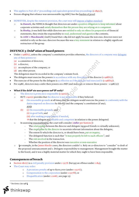 LAW3112 Corporations Law — Full set of notes, cases, exam