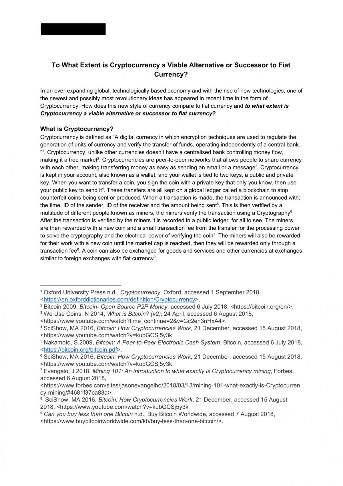 Research Project on Cryptocurrency Research Project Year 12