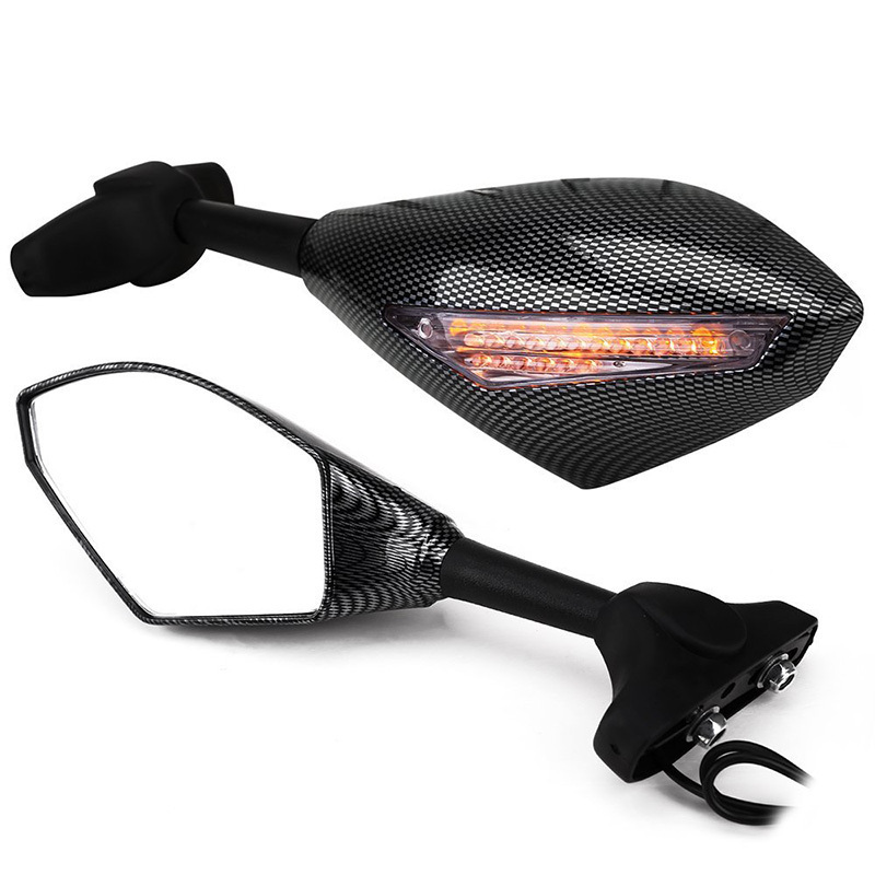 Carbon Style Sports Bike Fairing Mirrors with Bright LED Indicators