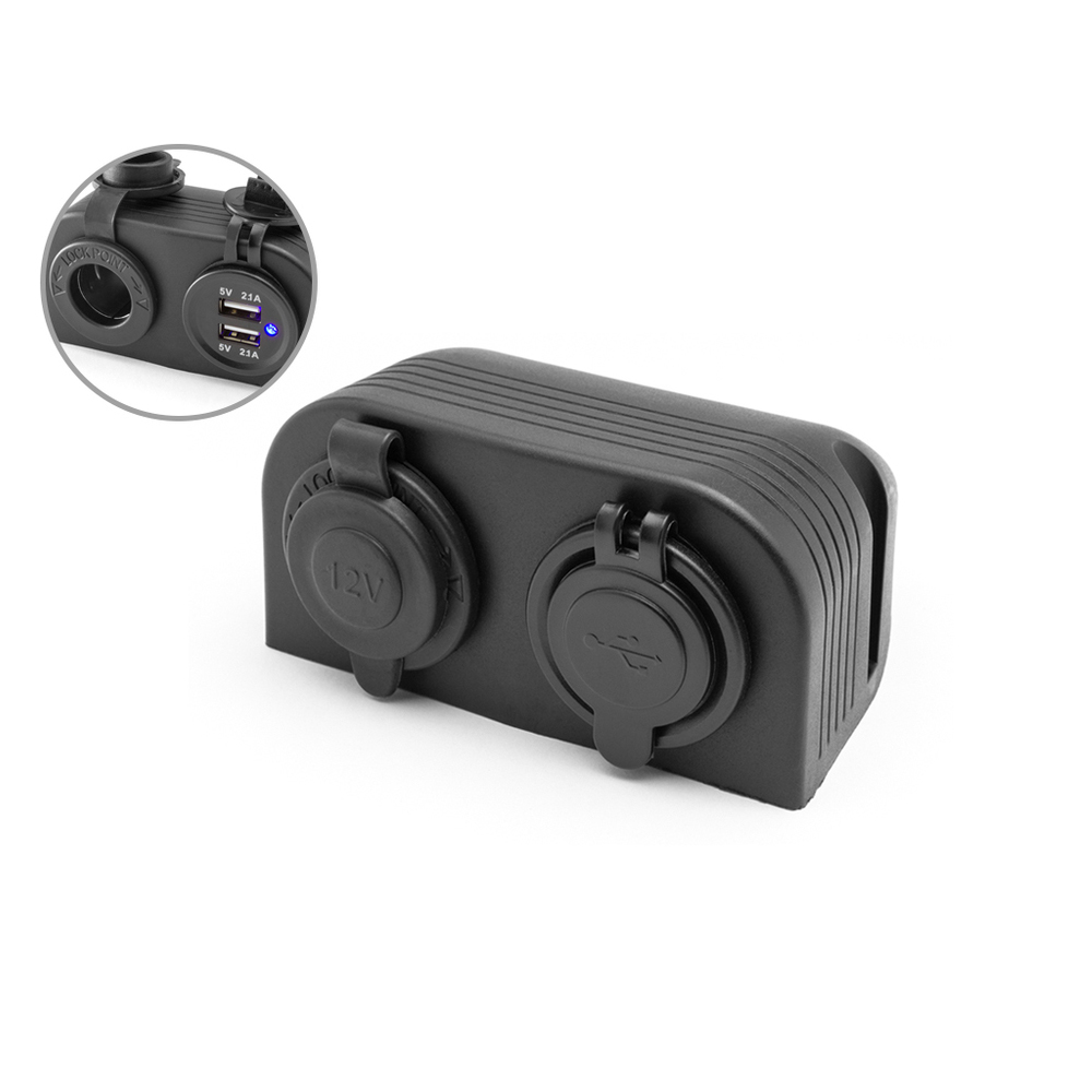 Flat Dash Mount 12V Socket & Twin USB Power Supply Adapter Car Truck