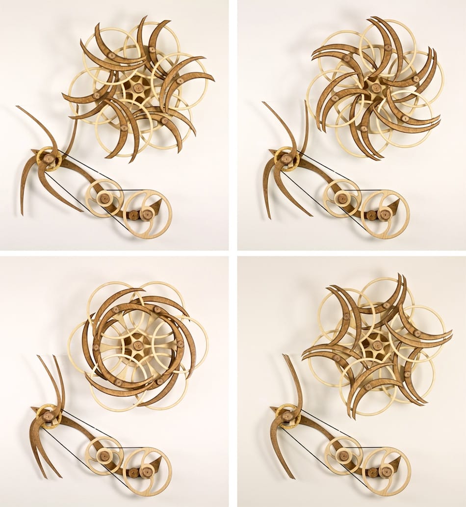 These selfpropelled wood sculptures by David C. Roy can spin