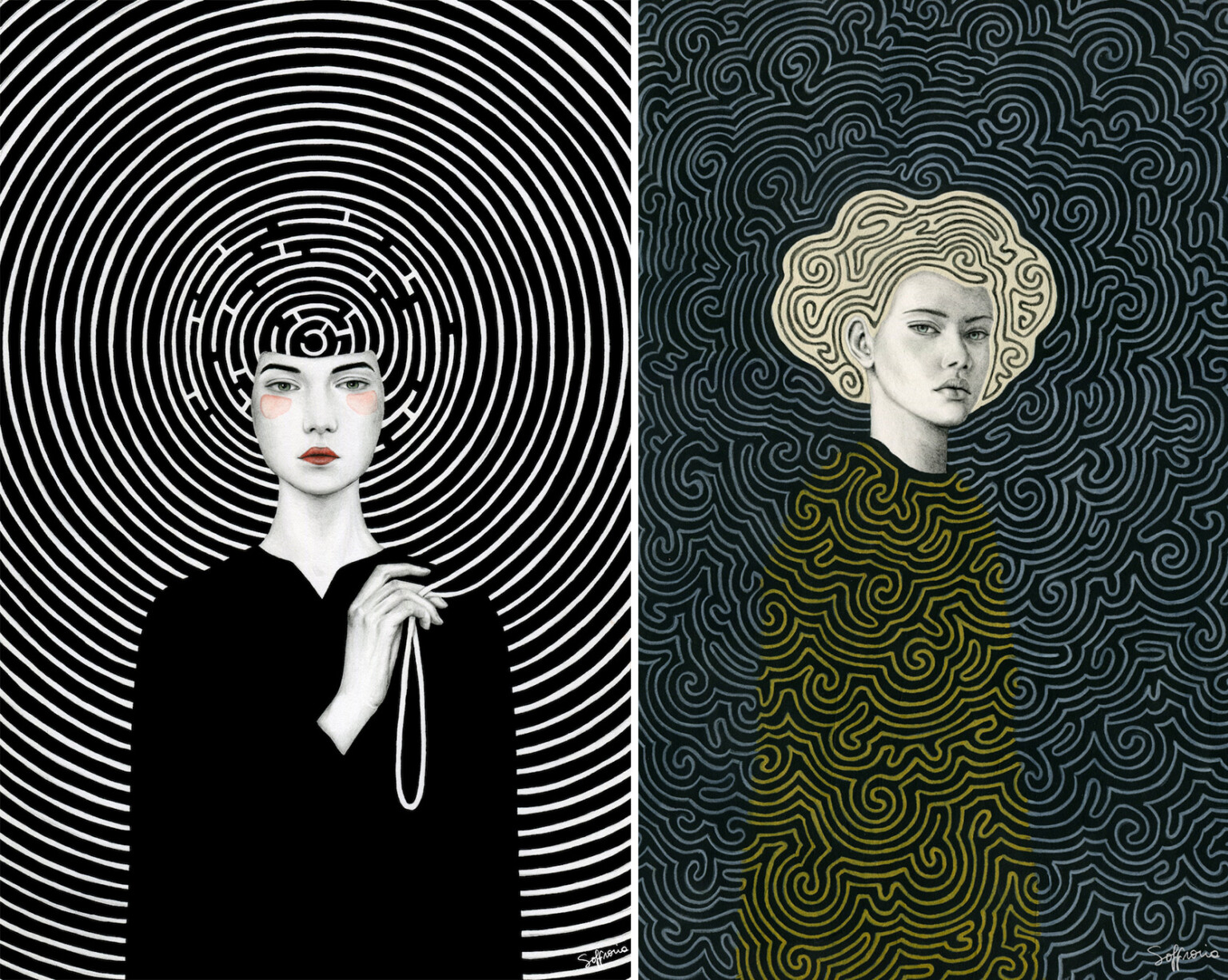 Hypnotic Illustrations Blur Resolute Women into Heavily Patterned