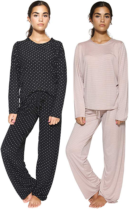 2 pack pajama set black and white polka dot and pink stripe cute
