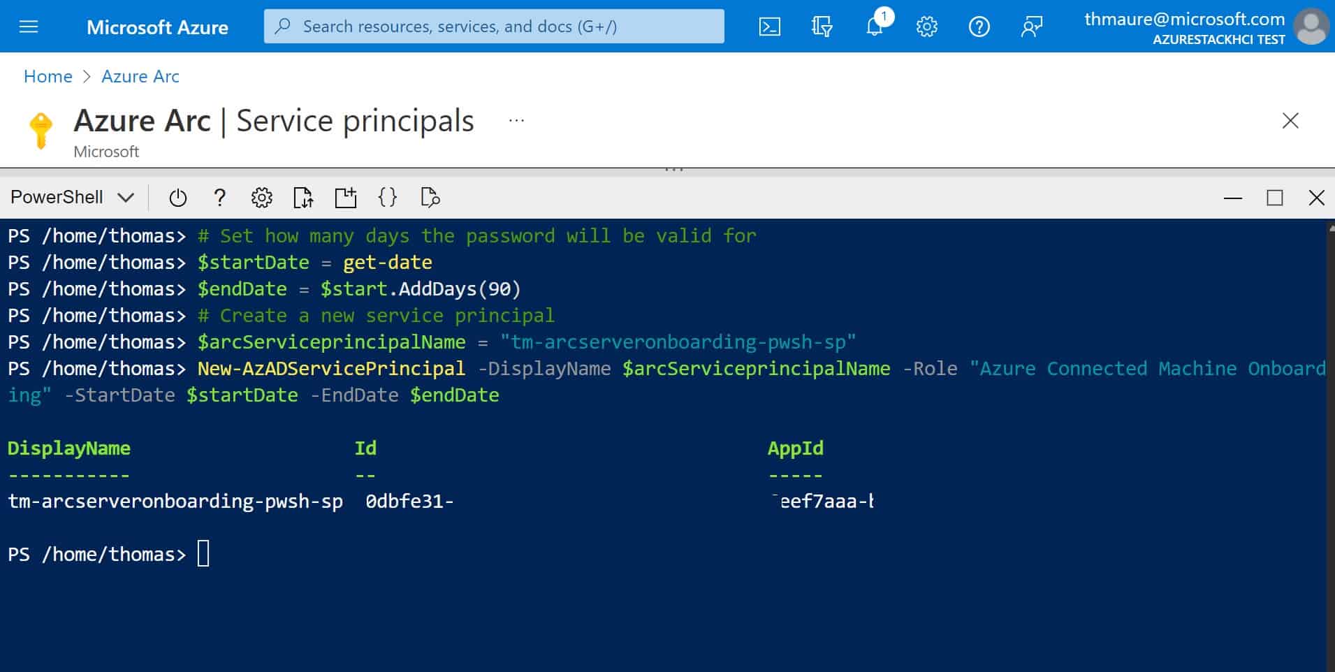 Create an Azure Arc Service Principal with longer expiration date using
