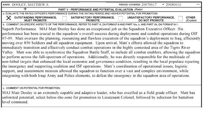 Excerpts from LTC Dooley's Officer Evaluation Reports May 2011 through
