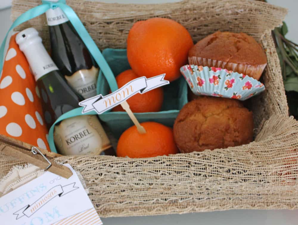 Muffins and Mimosas Gift Basket Idea for Mother's Day