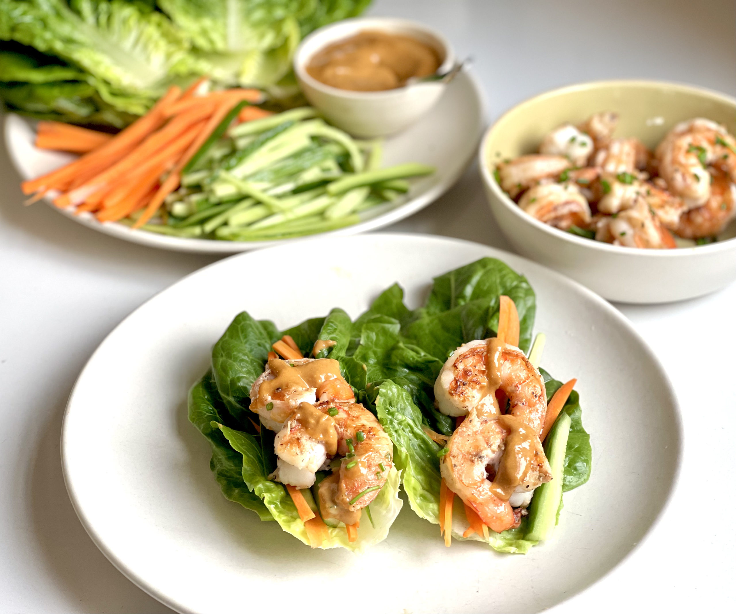Shrimp Lettuce Wraps with Peanut Sauce Three Hungry Boys