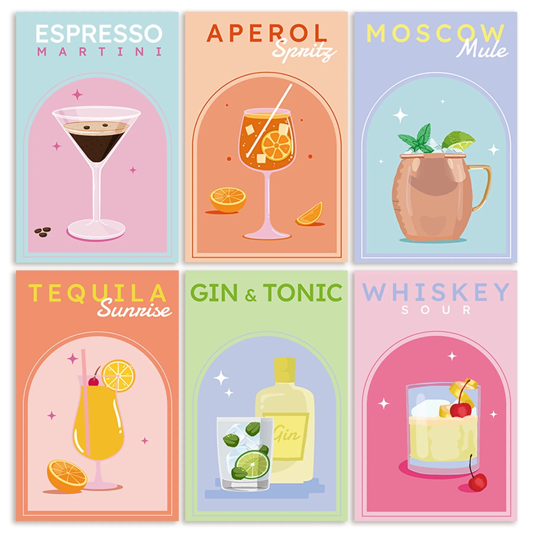 Cocktail Posters For Preppy Wall Art 11x17" (set of 6) Throwback Traits