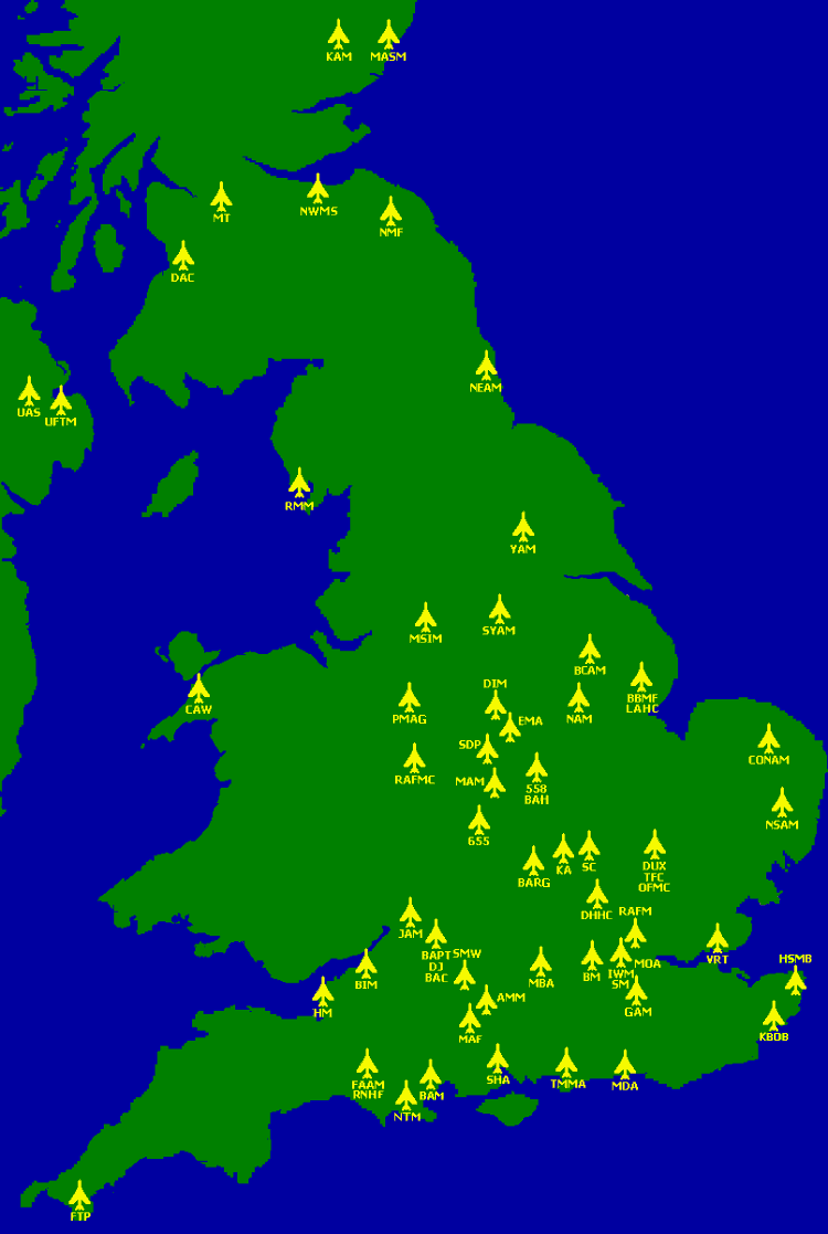 UK MILITARY AVIATION LINKS MUSEUMS MAP