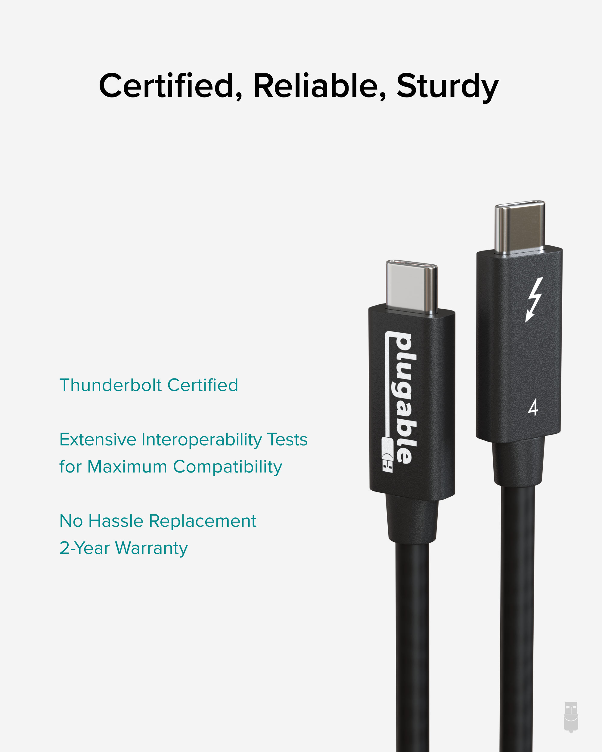 Plugable 6.4ft/2m 40Gbps Thunderbolt 4 and USB4 Cable Thunderbolt