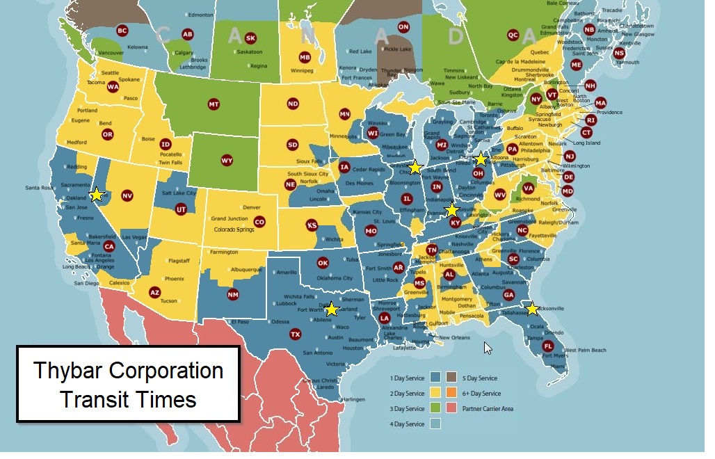 ABF Freight Transit Times Map
