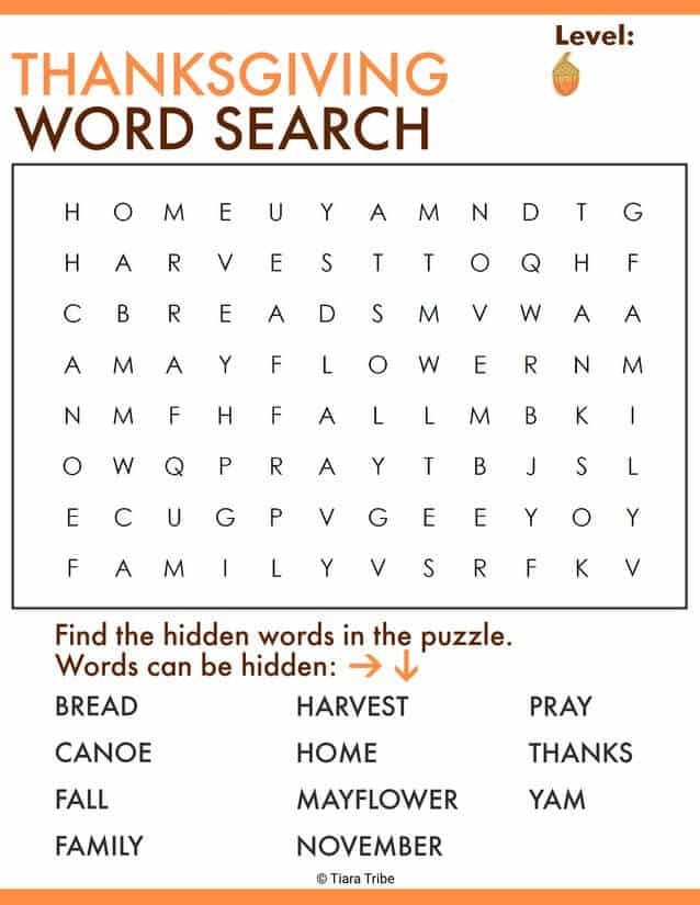 Thanksgiving word search - Tiara Tribe