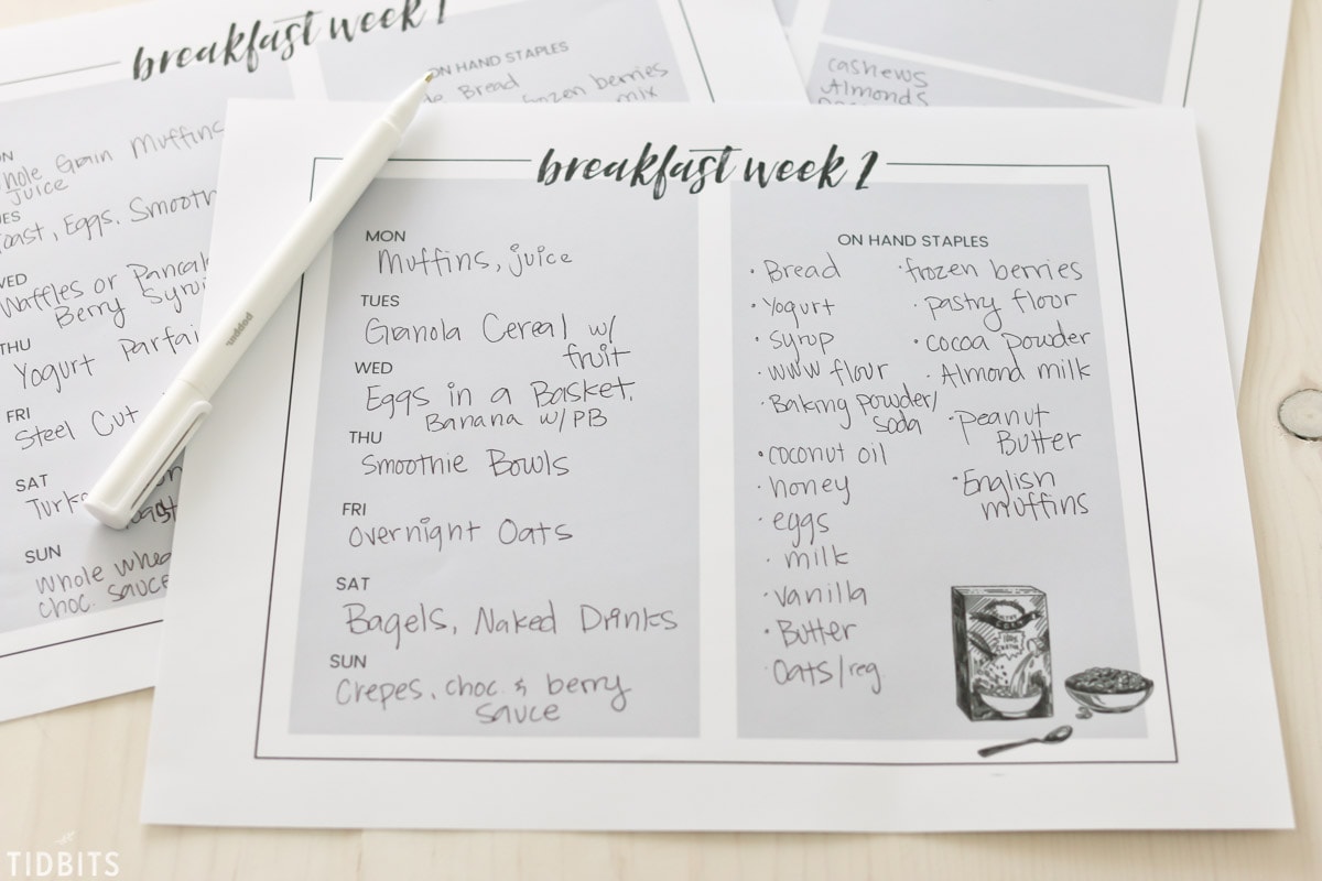 Breakfast Menu Planning Printables and Tips - Tidbits