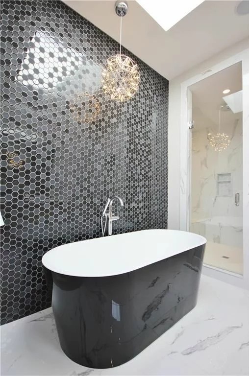 Stardust Black Hexagon and Marble Imitation Calcutta porcelain tile