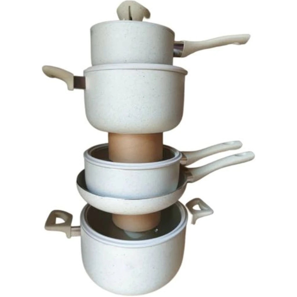 9 Piece NonStick Serving Dishes Saucepans Cookware Cream