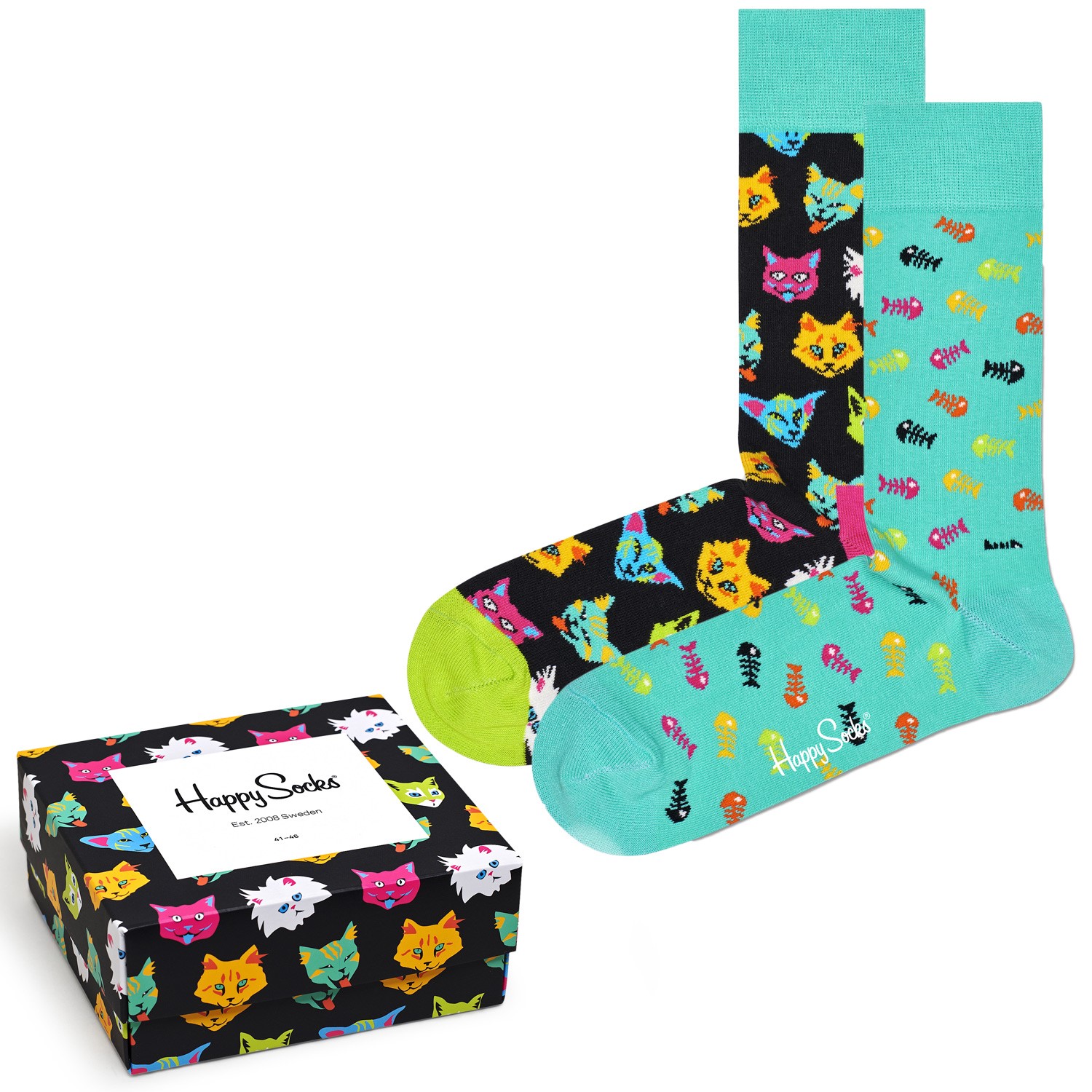 2Pakning Happy Socks Cat Gift Box Hverdagsstrømper Strømper
