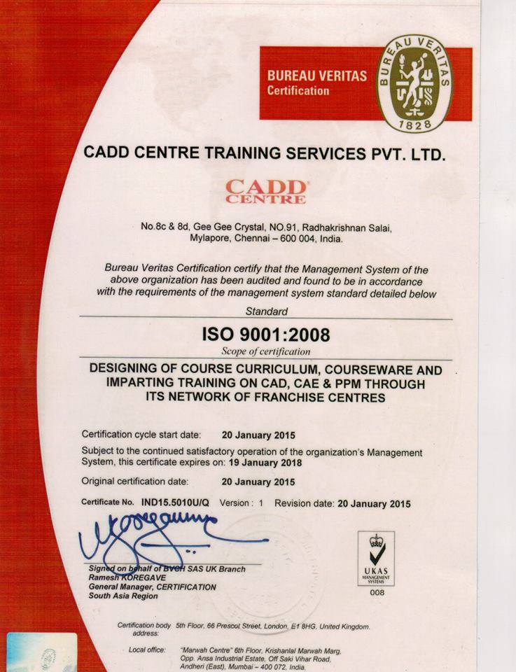 to CADD CentreISO Certification to CADD Centre