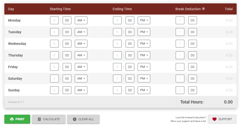 Time Clock Calculator for Employee work hours calculator software