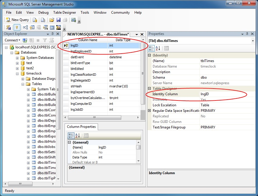 Setting the Primary Key Time Clock MTS