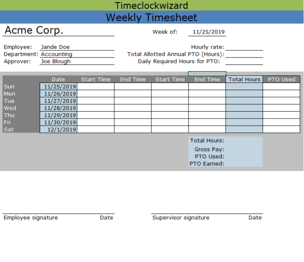 Weekly Timesheet Templates Time Clock Wizard