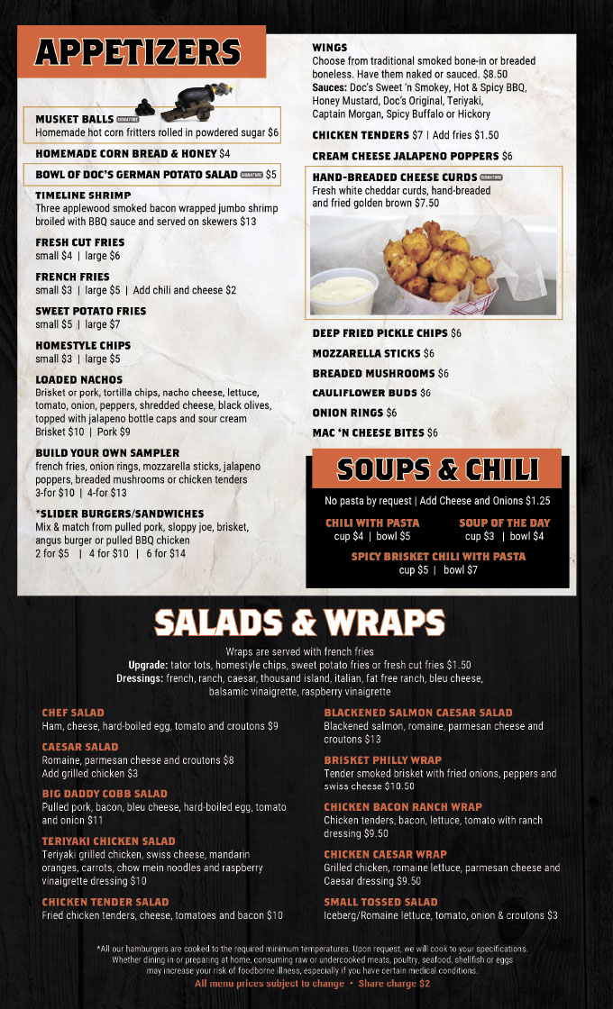 Lunch & Dinner Menu Timeline Saloon & BBQ W2707 State Highway 29