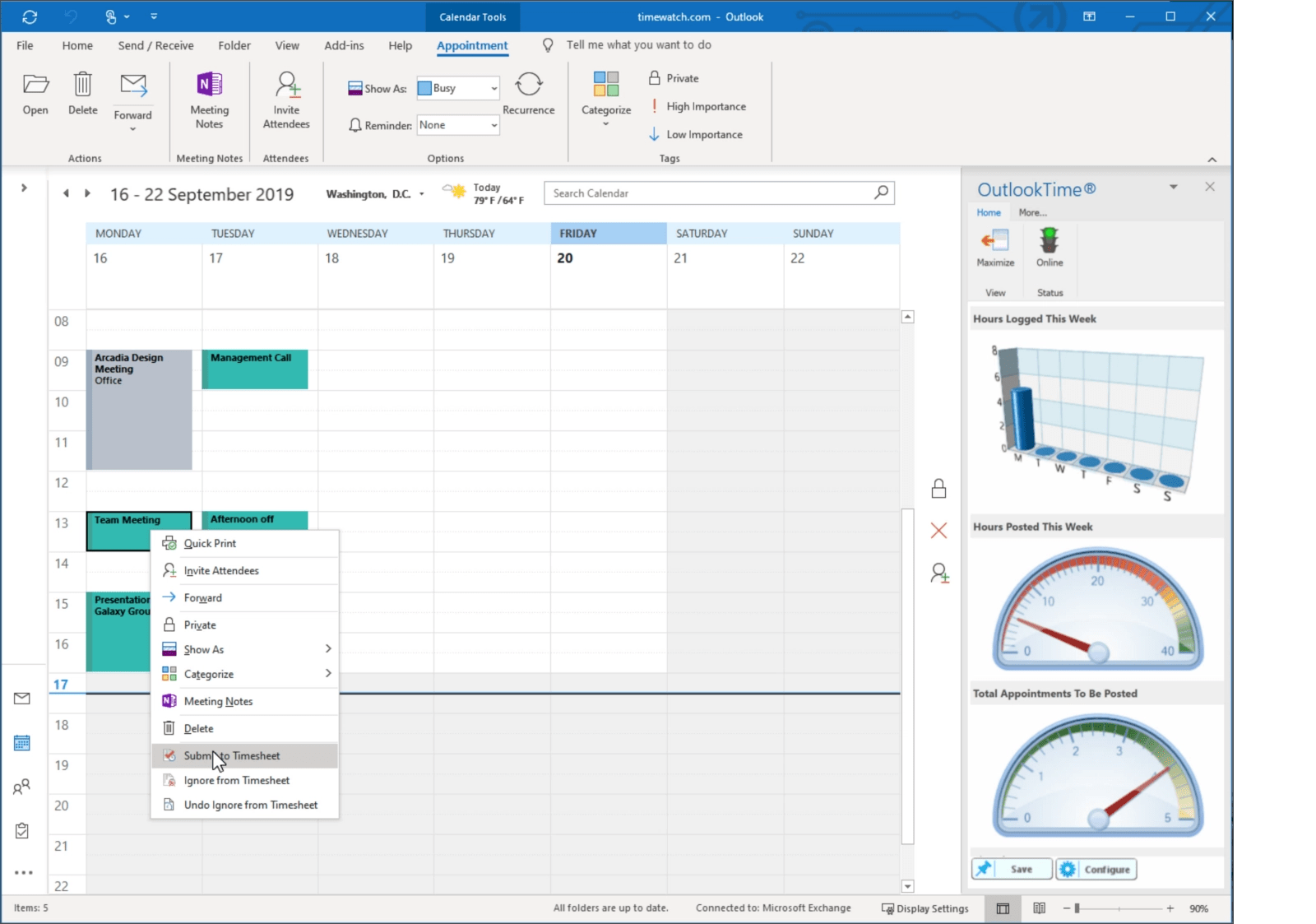 Office 365 timesheet system. Turns Outlook appointments into timesheets