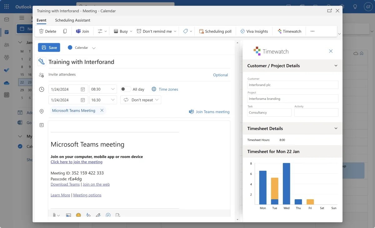 Outlook timesheet plugin turns your Outlook calendar into a timesheet