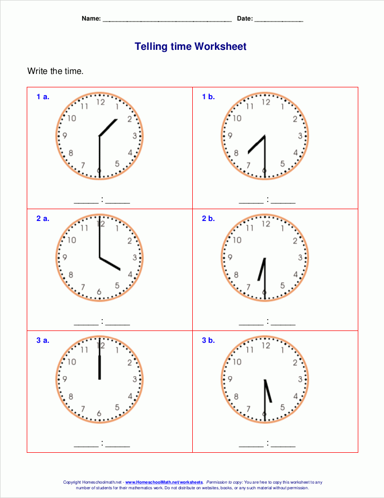 Telling Time First Grade Worksheets Time Worksheets