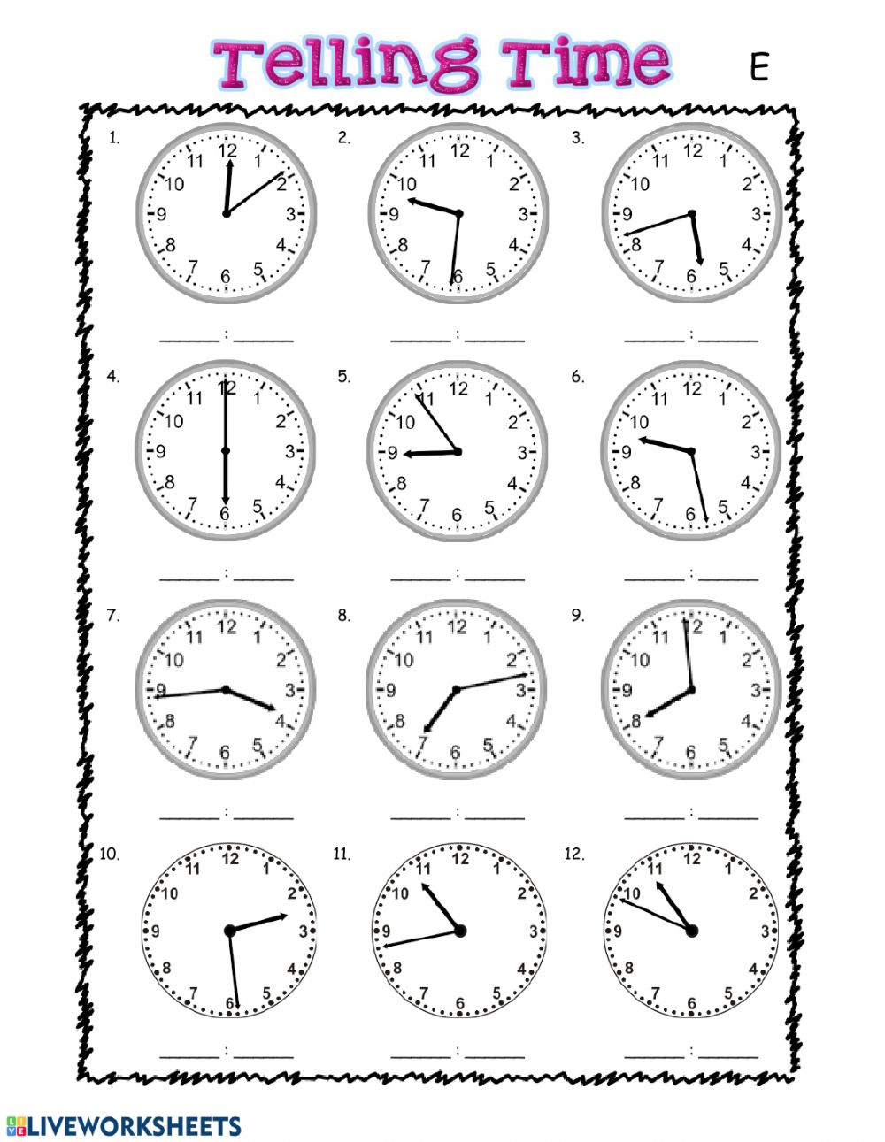 Telling Time Exercises Worksheet Time Worksheets