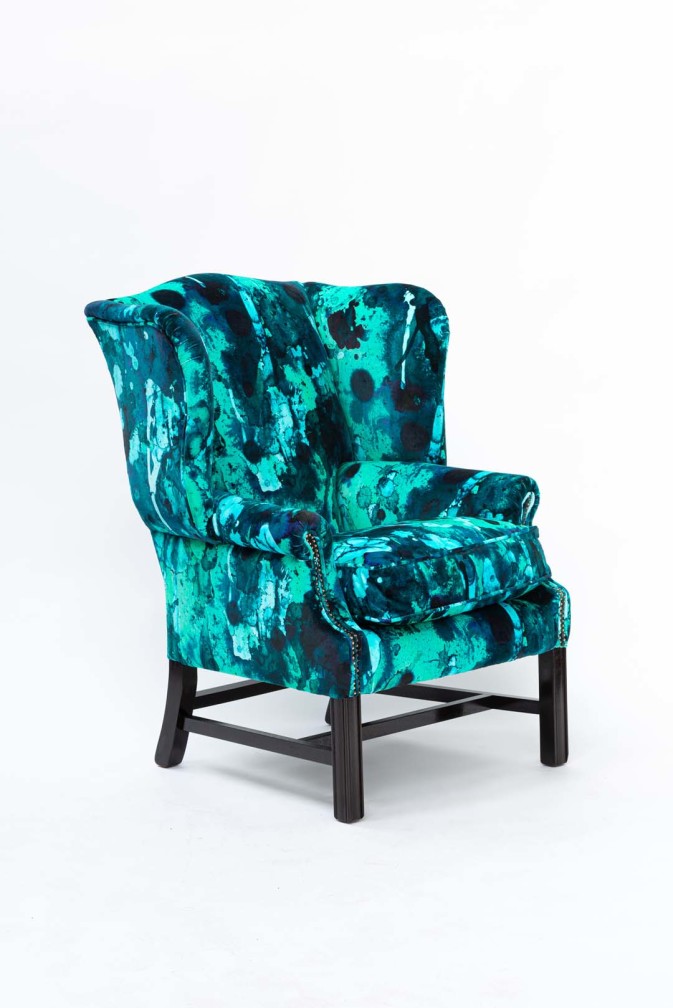 Storm Blotch Blue Velvet Wingback Chair Timorous Beasties