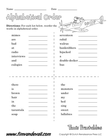printable alphabetical order worksheets language arts pdf