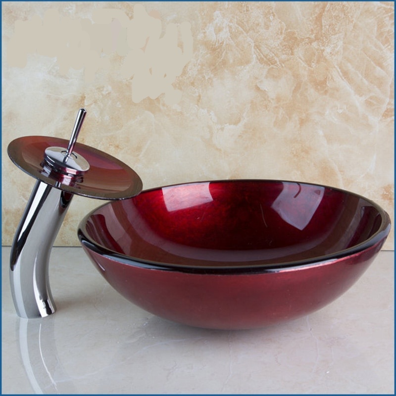 Burgundy Round Glass Basin Counter Top Bathroom Sink