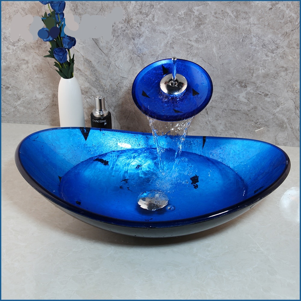 Laminated panel,tiles laminated stone,thin wall panels. Blue Glass Bathroom Basin Oval Bathroom Sink Ingot Shape