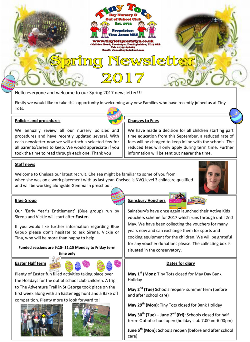 Newsletters Tiny Tots Day Nursery