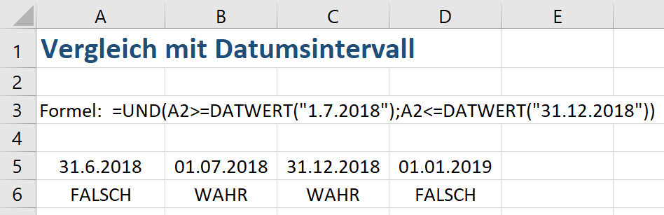 Excel Datum vergleichen Datumsintervall verwenden Tippscout.de