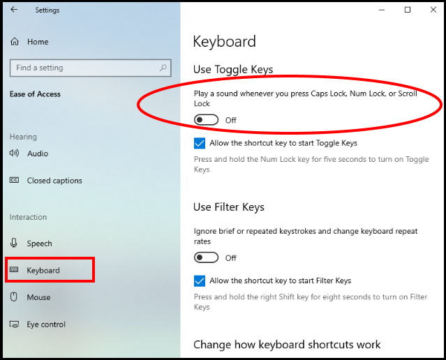 How to Enable Disable Caps Lock sound notification in Windows 10