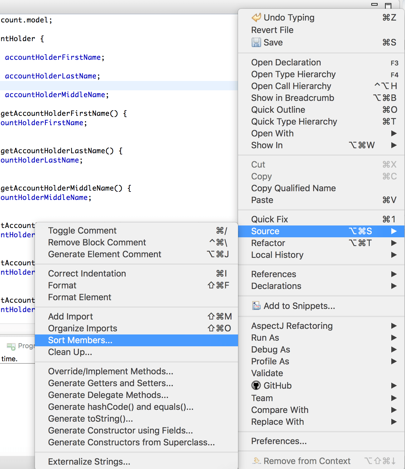 Sort members in the Java class in Spring STS Tips