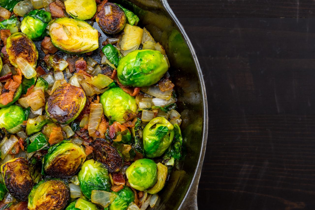 Roasted Brussels Sprouts with Crispy Pancetta & Balsamic Glaze Tips
